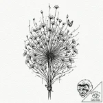 Dandelion with birds, tattoo line art, on whi… – tattoo sketch (№1751071384_0, 28.06.2025 00:43) — tattoovalue.net