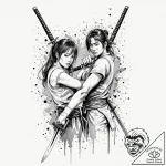 A linework tattoo of two crossed samurai swor… – tattoo sketch (№1751071622_0, 28.06.2025 00:47) — tattoovalue.net
