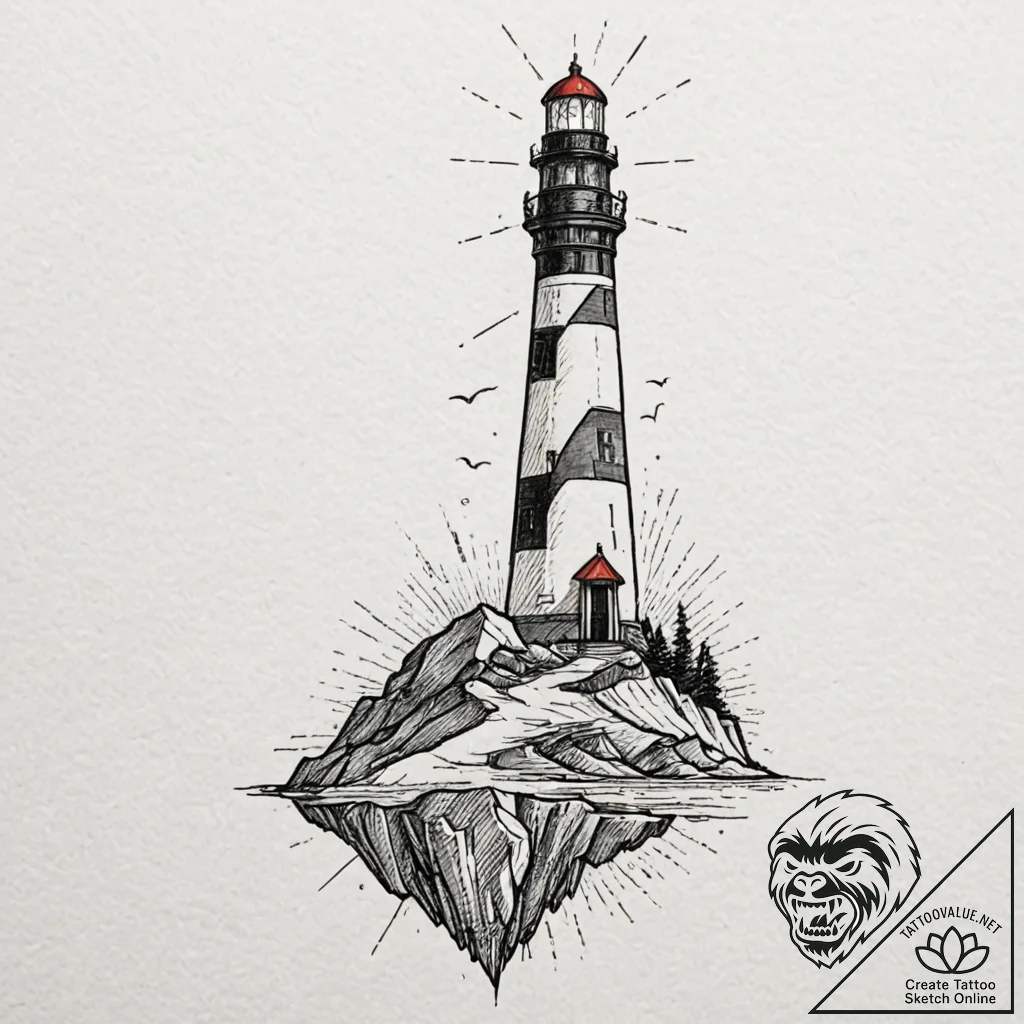 Lighthouse, concept art for tattoo, rough ske... - tattoo sketch (№1751072683_0, 28.06.2025 01:04) — tattoovalue.net