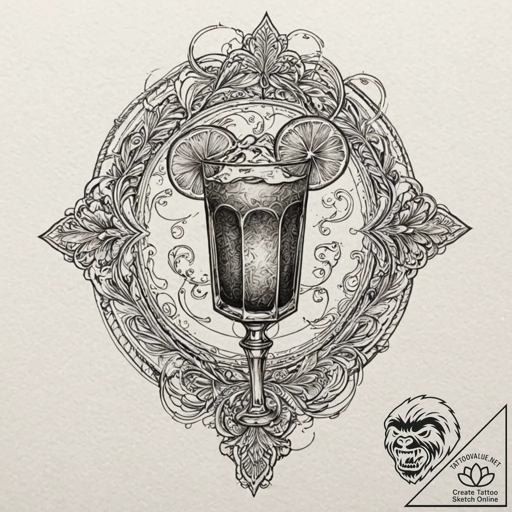A linework tattoo of a white russian cocktail... - tattoo sketch (№1751072802_0, 28.06.2025 01:06) — tattoovalue.net