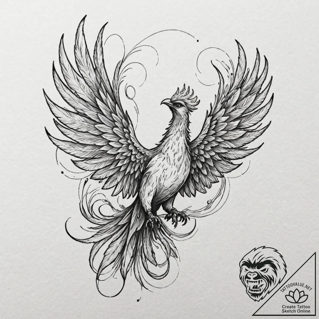 Phoenix, tattoo sketch design, muted color pa... - tattoo sketch (№1751073023_0, 28.06.2025 01:10) — tattoovalue.net