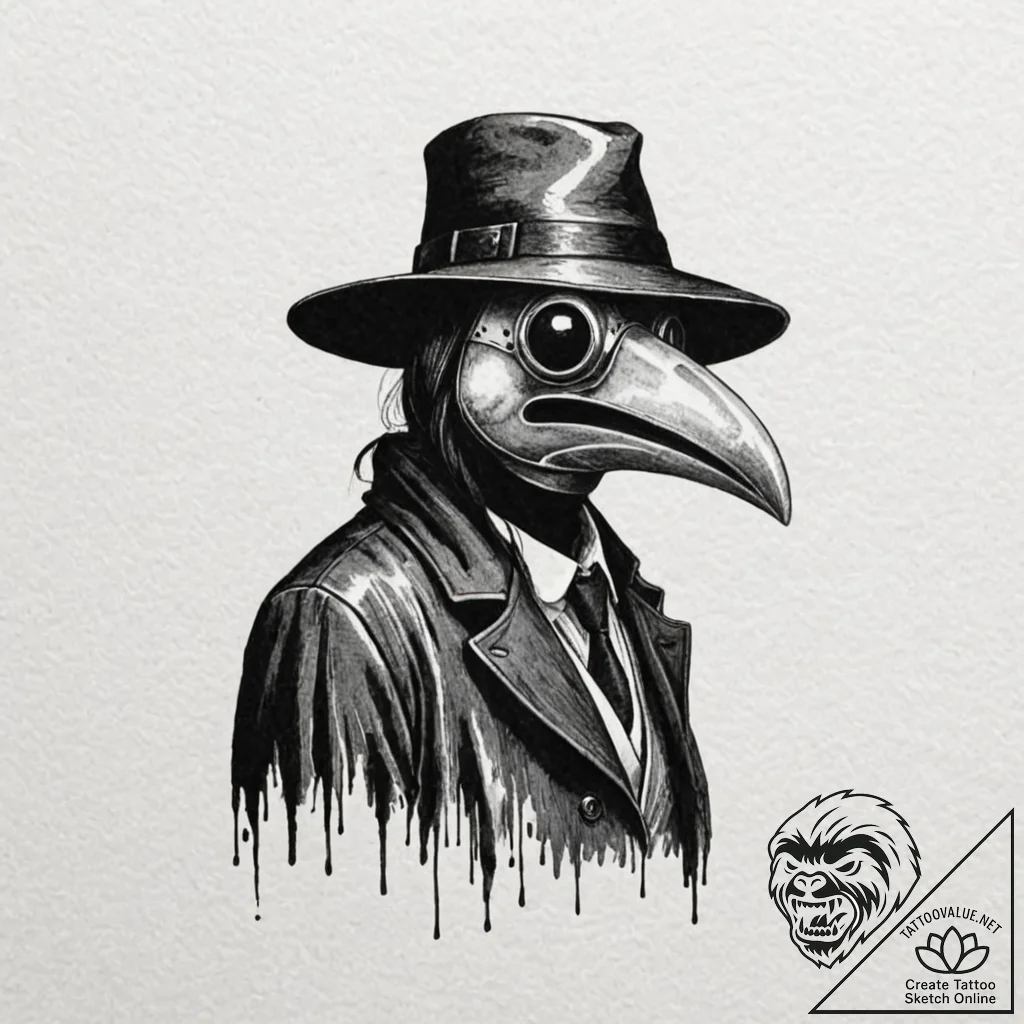 A plague doctor mask (is there, but can be a... - tattoo sketch (№1751073528_0, 28.06.2025 01:18) — tattoovalue.net
