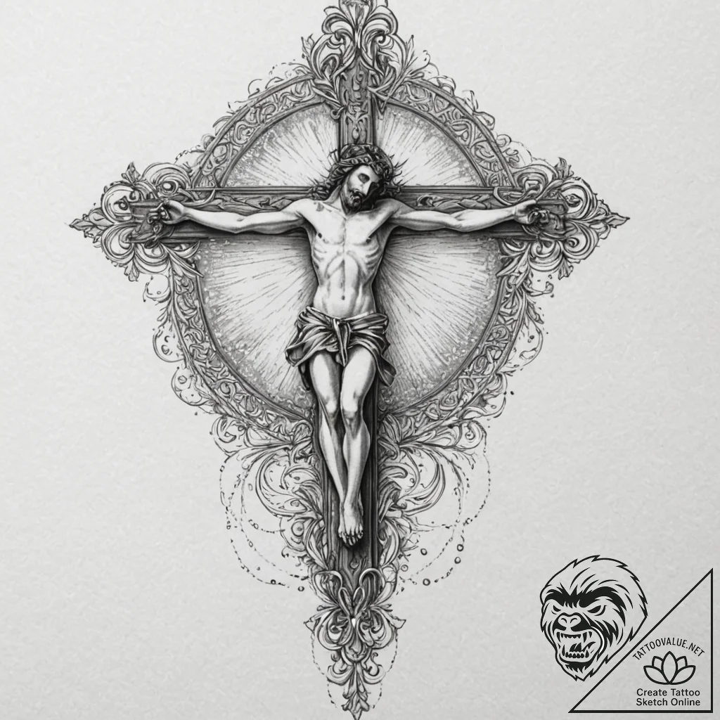 Crucifixion, tattoo sketch design, muted colo... - tattoo sketch (№1751073741_0, 28.06.2025 01:22) — tattoovalue.net