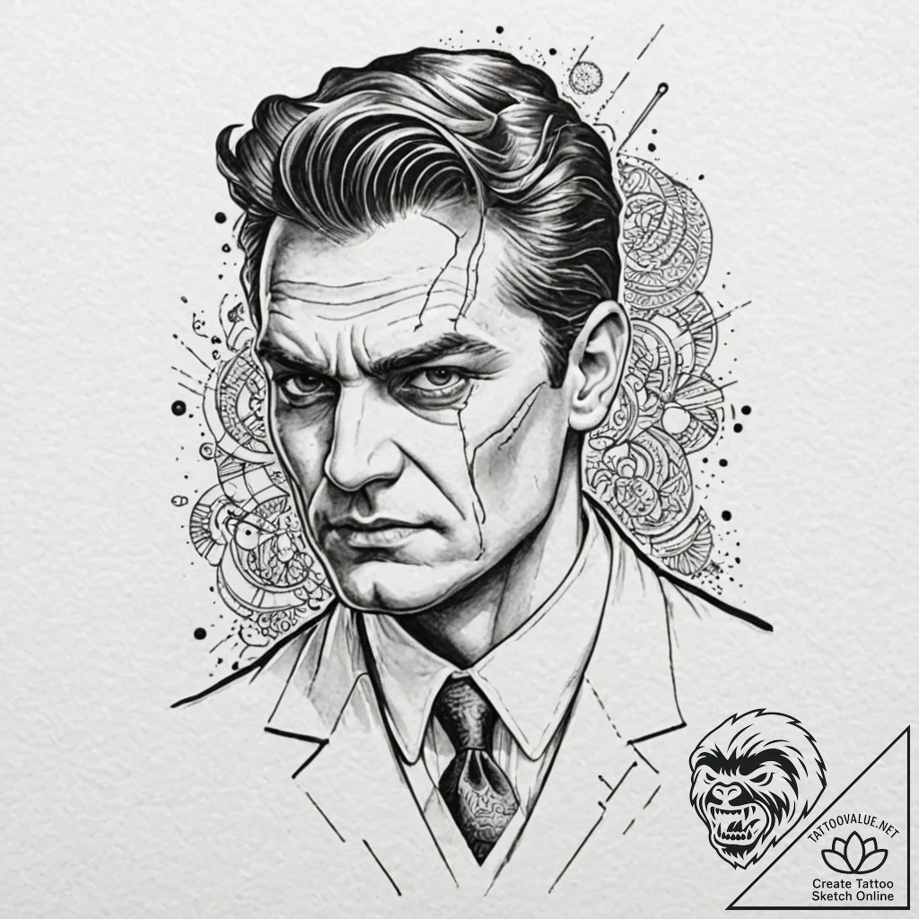 A chicano style tattoo of harvey "two-face" d... - tattoo sketch (№1751075228_0, 28.06.2025 01:47) — tattoovalue.net