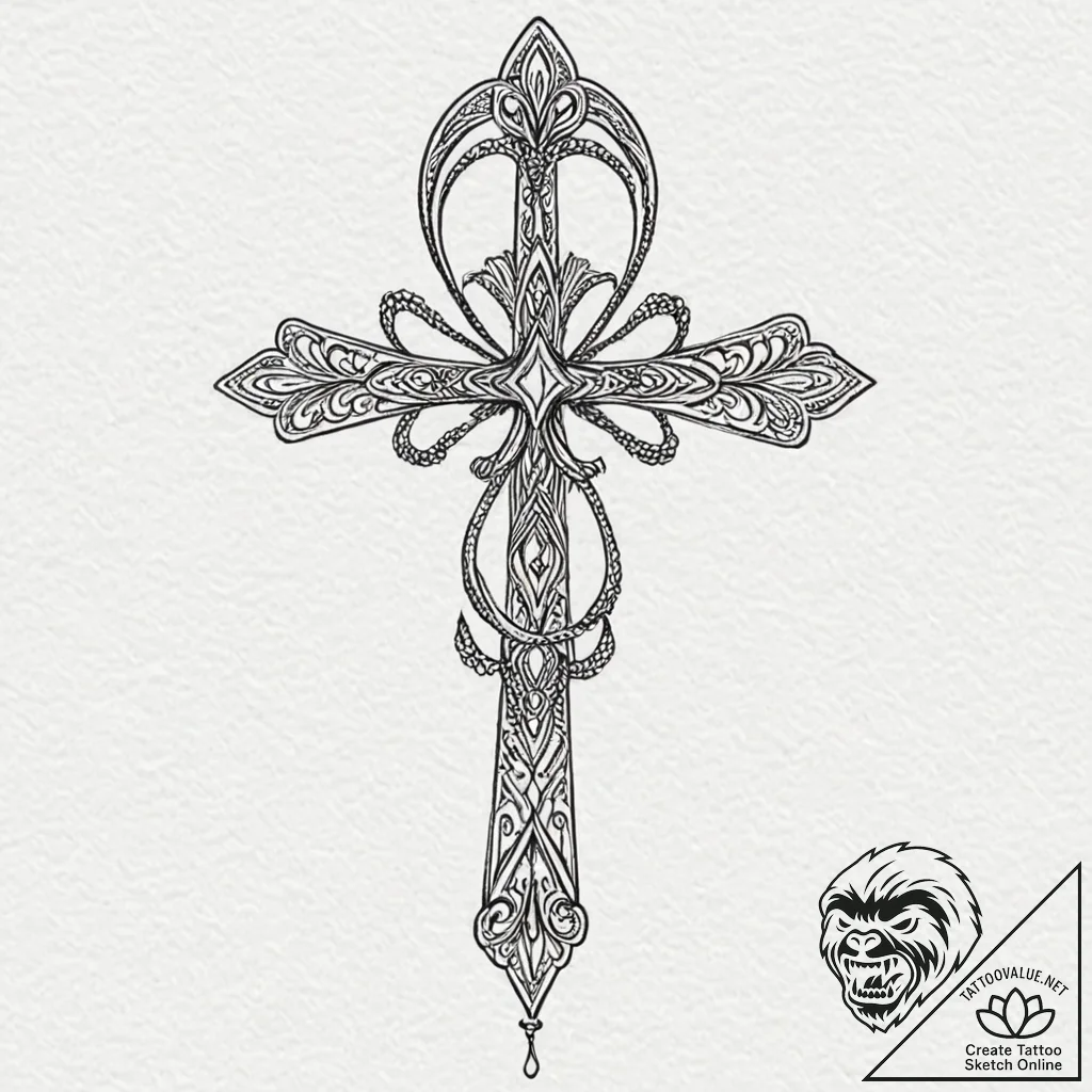 Ankh, tattoo line art, minimalist approach, s... - tattoo sketch (№1751075461_0, 28.06.2025 01:51) — tattoovalue.net