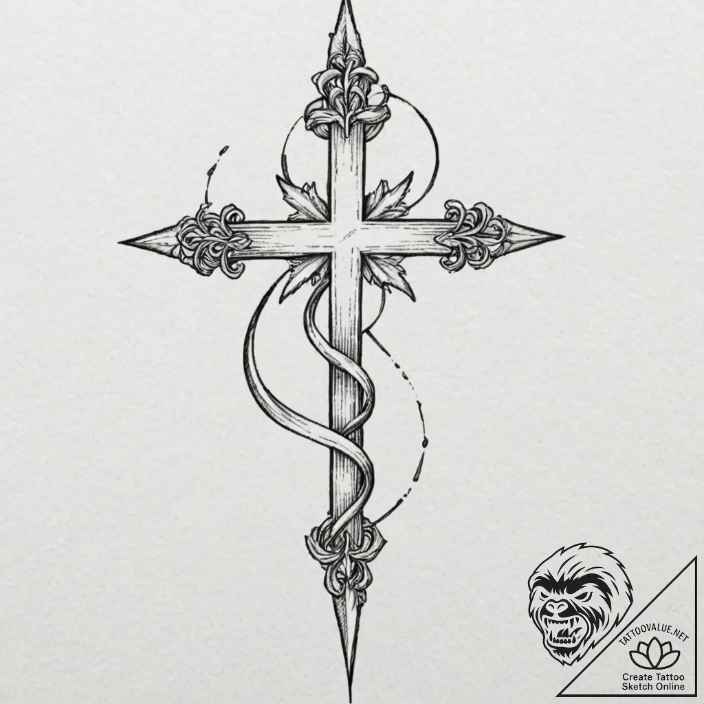 The leviathan cross, tattoo sketch design, bl... - tattoo sketch (№1751075574_0, 28.06.2025 01:52) — tattoovalue.net