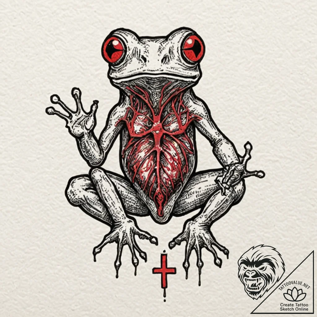 A glass frog with visible organs, tattoo sket... - tattoo sketch (№1751075860_0, 28.06.2025 01:57) — tattoovalue.net