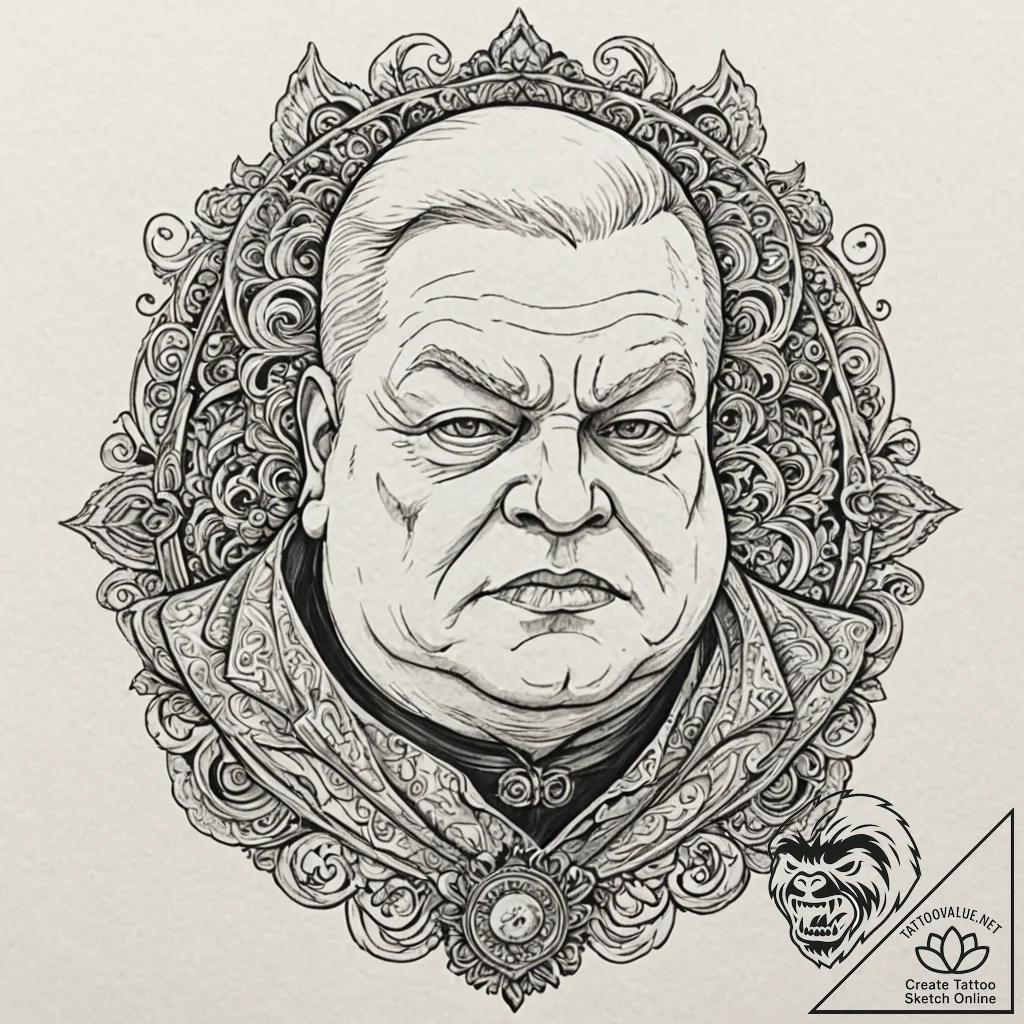 Graphic novel style portrait of baron harkonn... - tattoo sketch (№1751075968_0, 28.06.2025 01:59) — tattoovalue.net