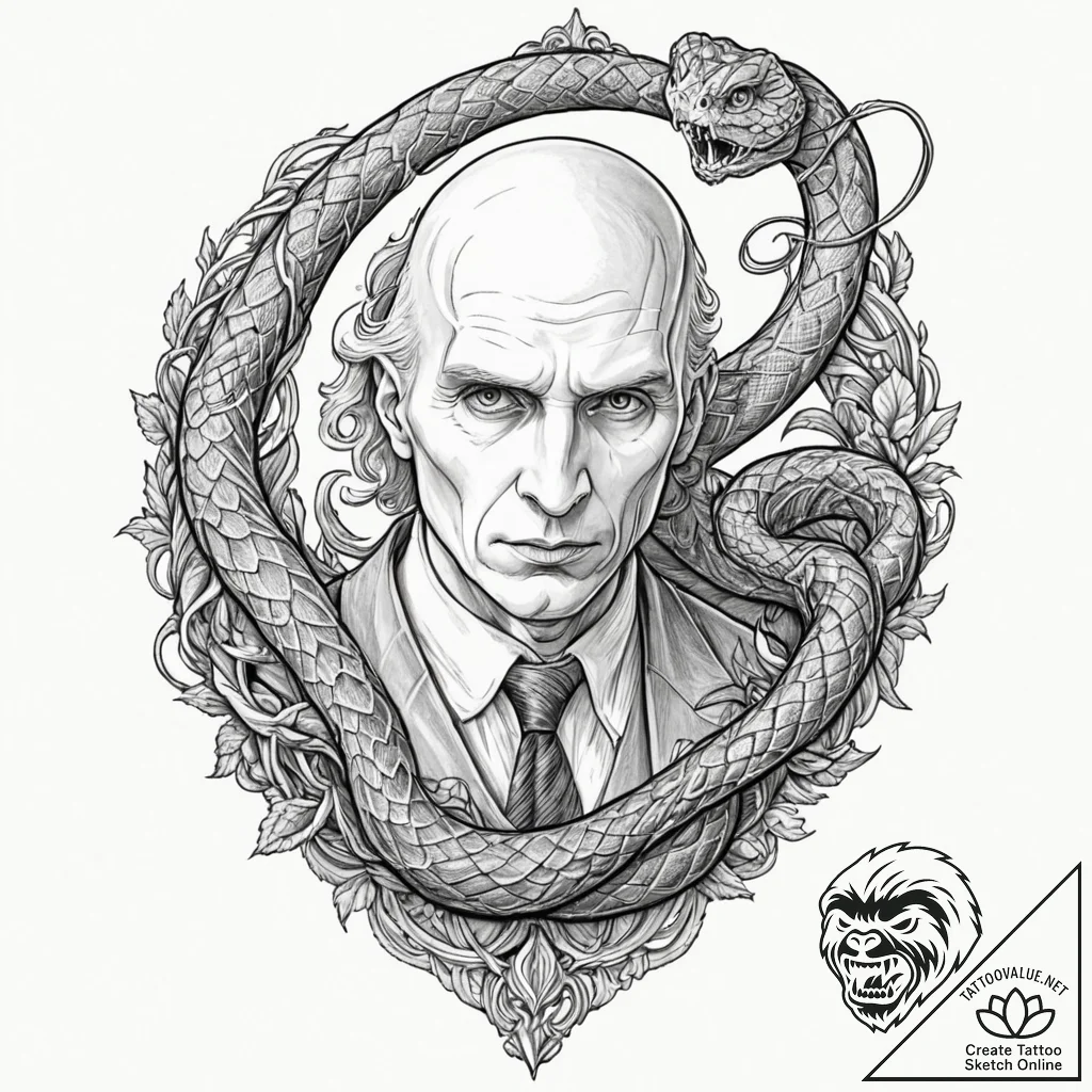A graphic novel style portrait of lord voldem... - tattoo sketch (№1751076270_0, 28.06.2025 02:04) — tattoovalue.net