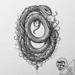 A telephone with its cord turning into a snak… – tattoo sketch (№1751076559_0, 28.06.2025 02:09) — tattoovalue.net