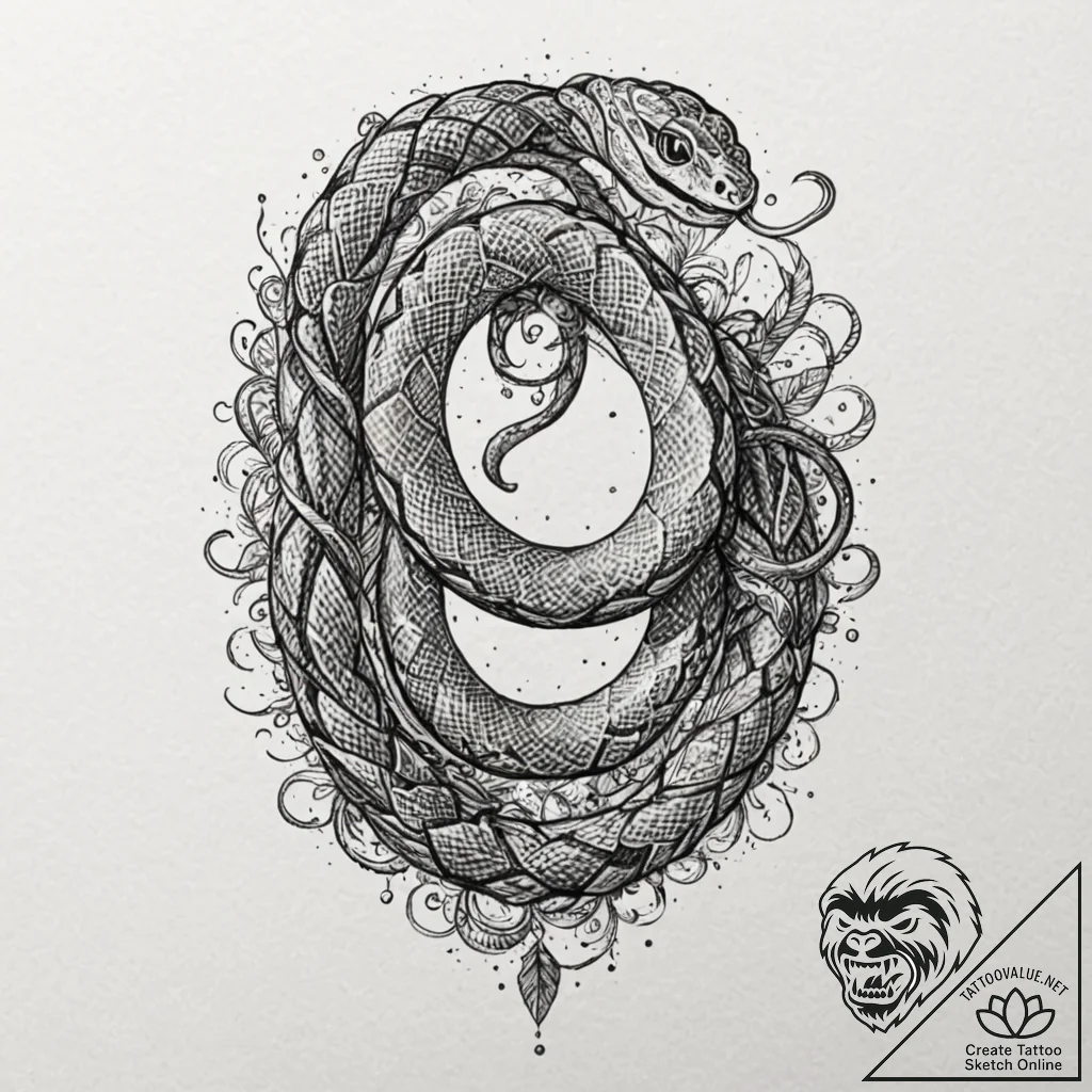 A telephone with its cord turning into a snak... - tattoo sketch (№1751076559_0, 28.06.2025 02:09) — tattoovalue.net