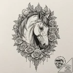 Horse, artistic tattoo sketch, detailed cross… – tattoo sketch (№1751076953_0, 28.06.2025 02:15) — tattoovalue.net