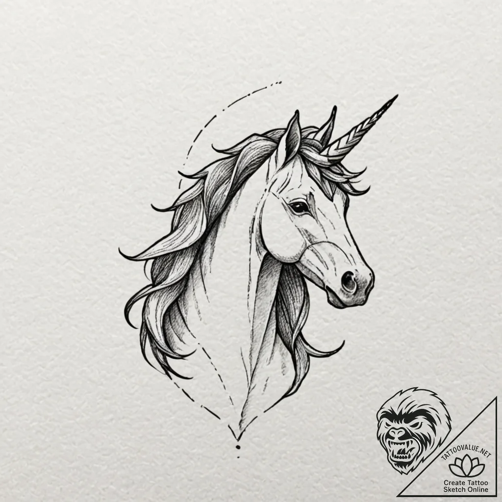 Linework tattoo design of the origami unicorn... - tattoo sketch (№1751077386_0, 28.06.2025 02:23) — tattoovalue.net