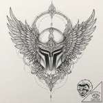 A linework design of a valkyrie’s helmet, wit… – tattoo sketch (№1751077616_0, 28.06.2025 02:26) — tattoovalue.net