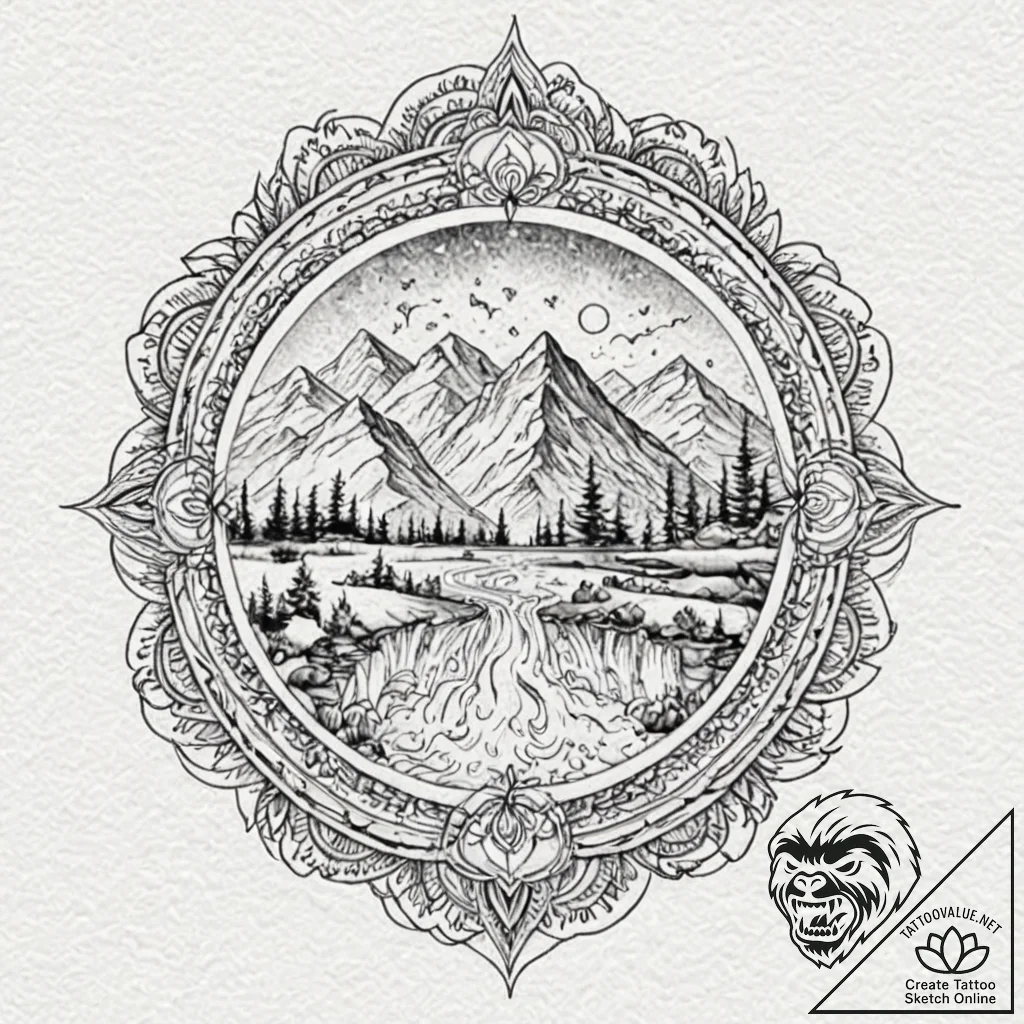 A watercolor sketch of rivendell, beautiful a... - tattoo sketch (№1751077938_0, 28.06.2025 02:32) — tattoovalue.net