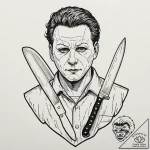 A graphic novel style portrait of michael mye… – tattoo sketch (№1751078245_0, 28.06.2025 02:37) — tattoovalue.net