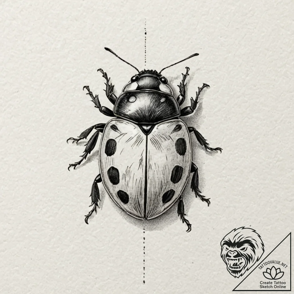 Ladybug, artistic tattoo sketch, stylized int... - tattoo sketch (№1751078734_0, 28.06.2025 02:45) — tattoovalue.net