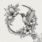 A hummingbird drinking from a hibiscus flower… – tattoo sketch (№1751079022_0, 28.06.2025 02:50) — tattoovalue.net