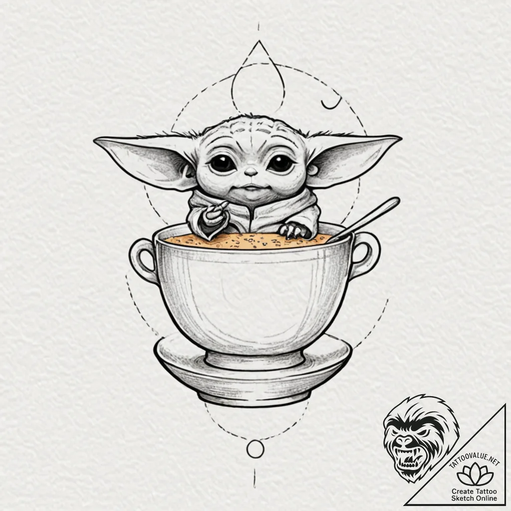 Sketch style design of grogu (baby yoda) sipp... - tattoo sketch (№1751079129_0, 28.06.2025 02:52) — tattoovalue.net