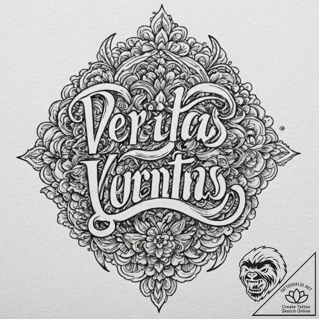 A chicano lettering tattoo of "veritas" and "... - tattoo sketch (№1751079245_0, 28.06.2025 02:54) — tattoovalue.net