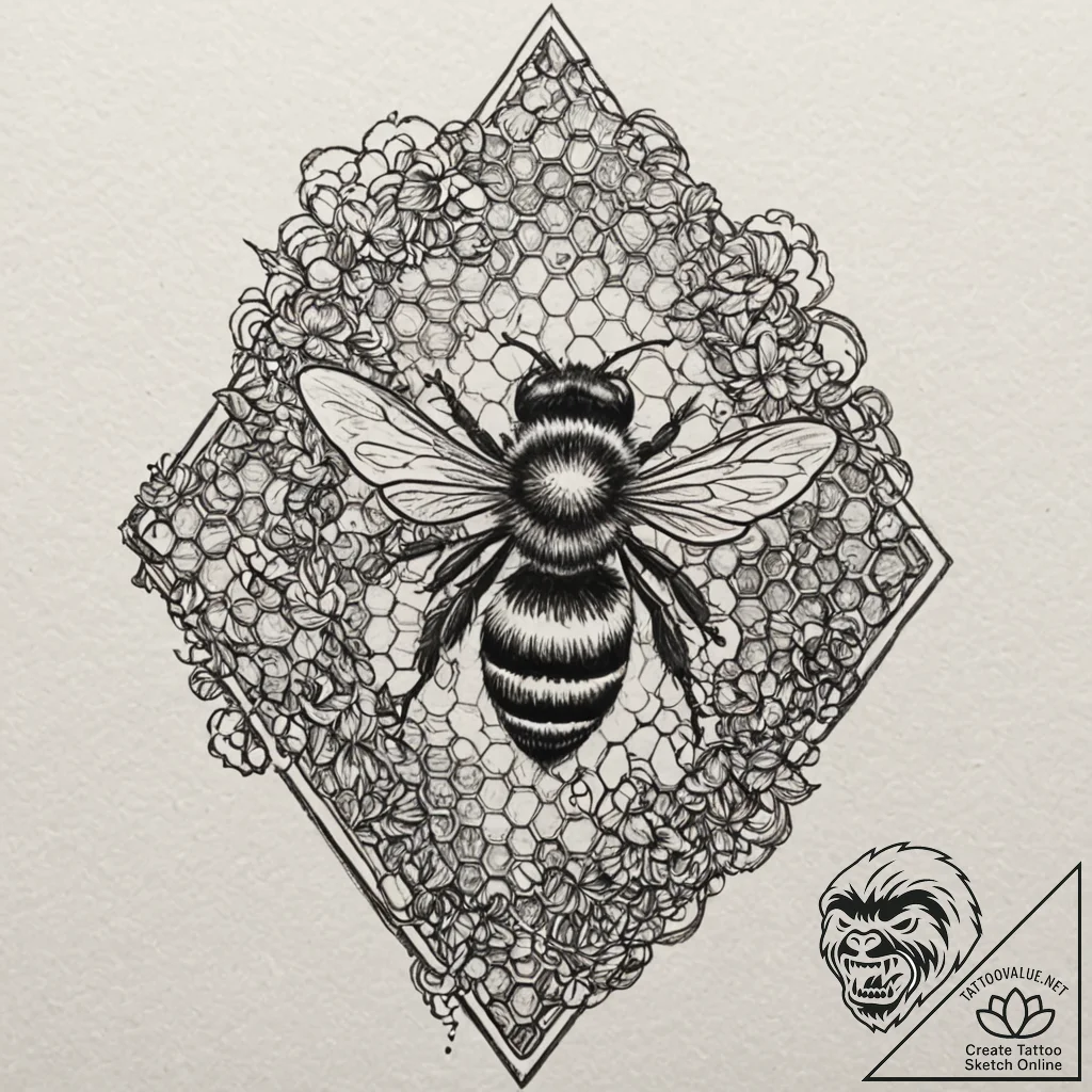 A bee on a honeycomb (is there, but can be cl... - tattoo sketch (№1751079354_0, 28.06.2025 02:55) — tattoovalue.net