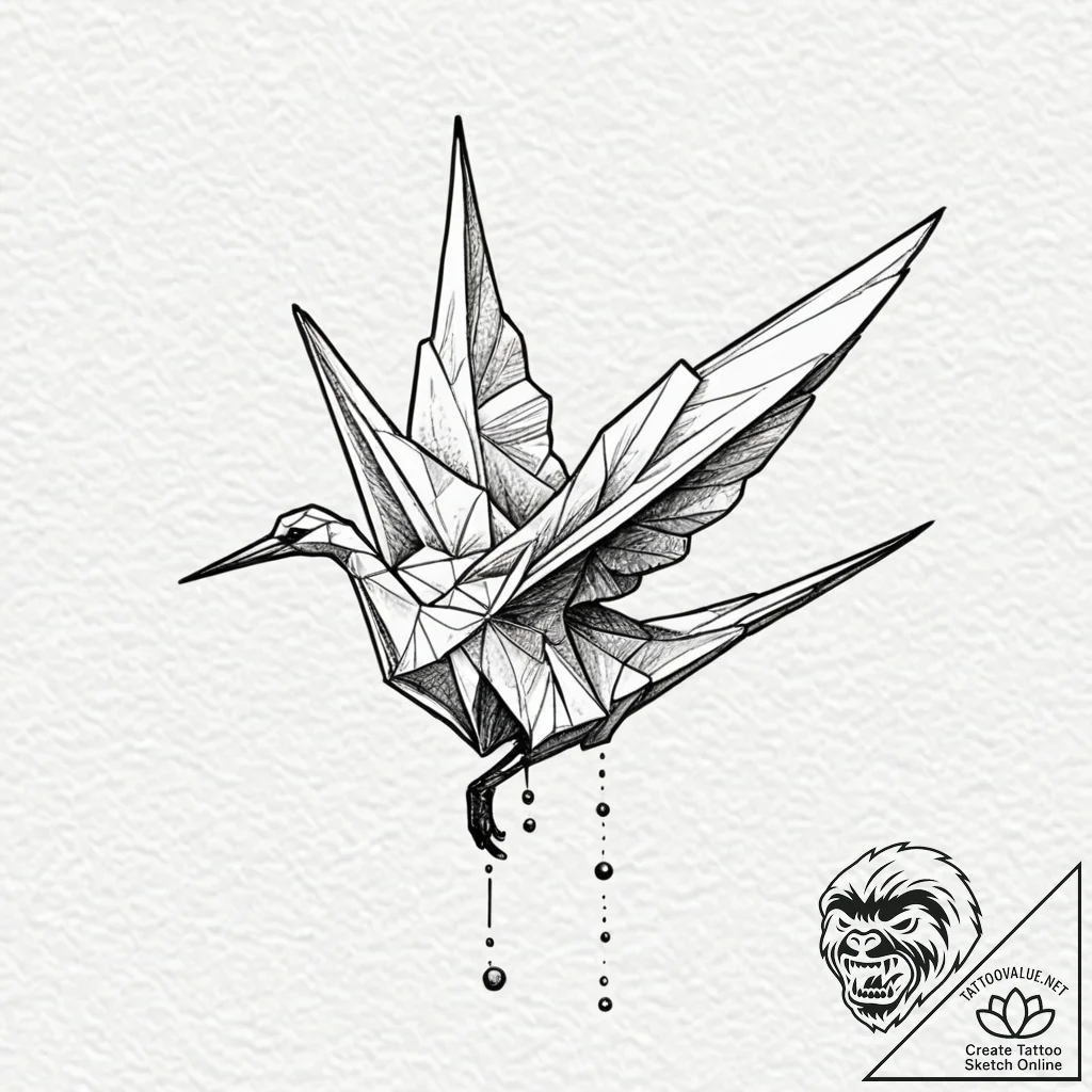 Origami crane, tattoo sketch design, sketch t... - tattoo sketch (№1751079469_0, 28.06.2025 02:57) — tattoovalue.net