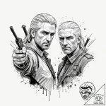 A neo-traditional tattoo of geralt and jaskie… – tattoo sketch (№1751080924_0, 28.06.2025 03:22) — tattoovalue.net