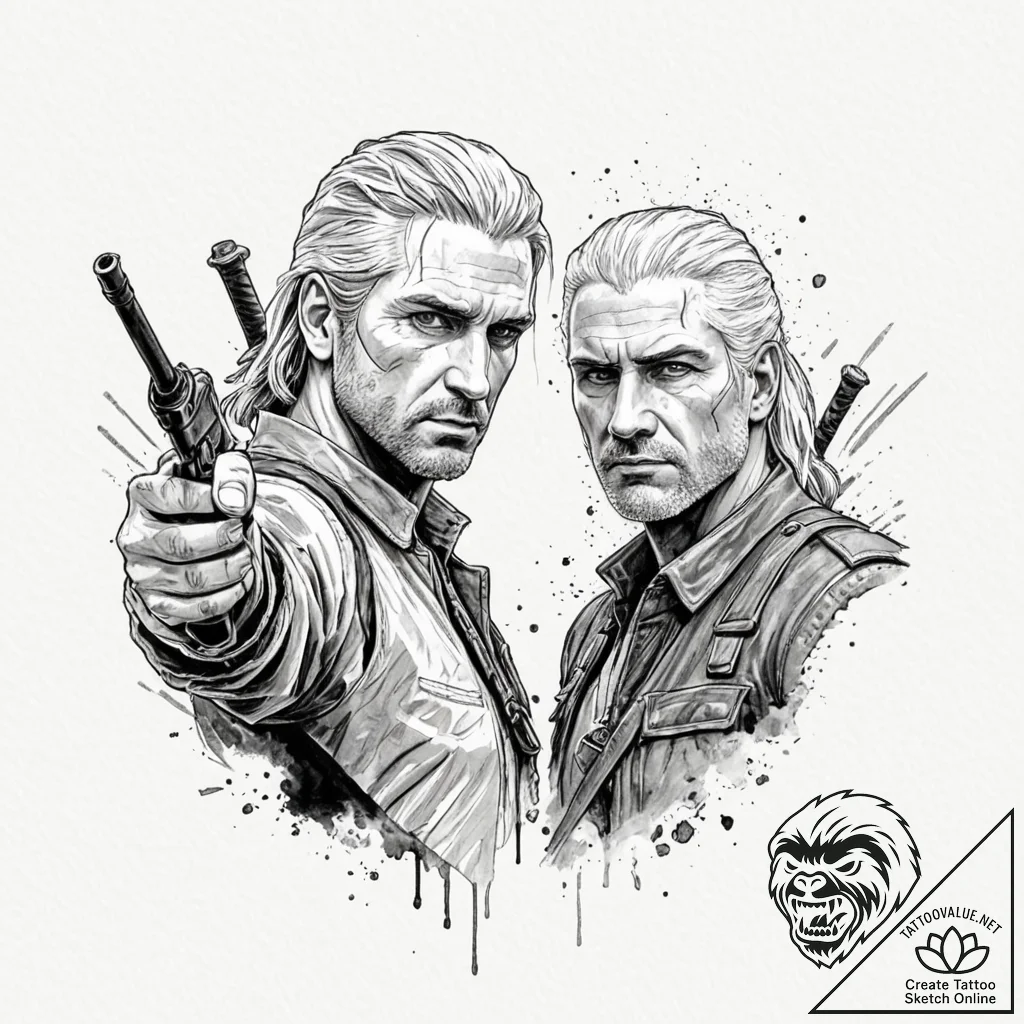 A neo-traditional tattoo of geralt and jaskie... - tattoo sketch (№1751080924_0, 28.06.2025 03:22) — tattoovalue.net