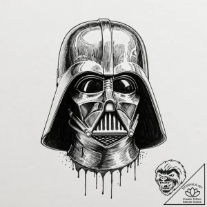 A sketch style portrait of darth vader, half… – tattoo sketch (№1751081584_0, 28.06.2025 03:33) — tattoovalue.net