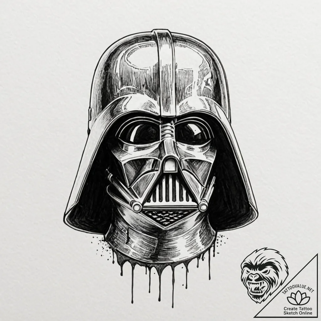 A sketch style portrait of darth vader, half... - tattoo sketch (№1751081584_0, 28.06.2025 03:33) — tattoovalue.net