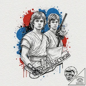 Trash polka style tattoo of luke skywalker fa… – tattoo sketch (№1751081689_0, 28.06.2025 03:34) — tattoovalue.net