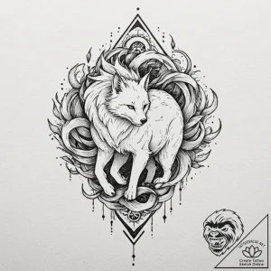 A kitsune with its nine tails, tattoo flash s… – tattoo sketch (№1751082104_0, 28.06.2025 03:41) — tattoovalue.net