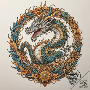 Dragon guarding a hoard of gold, concept art… – tattoo sketch (№1751082217_0, 28.06.2025 03:43) — tattoovalue.net