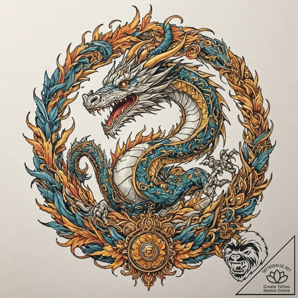 Dragon guarding a hoard of gold, concept art... - tattoo sketch (№1751082217_0, 28.06.2025 03:43) — tattoovalue.net