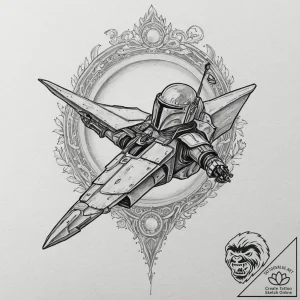 Neo-traditional design of boba fett’s ship, s… – tattoo sketch (№1751082456_0, 28.06.2025 03:47) — tattoovalue.net