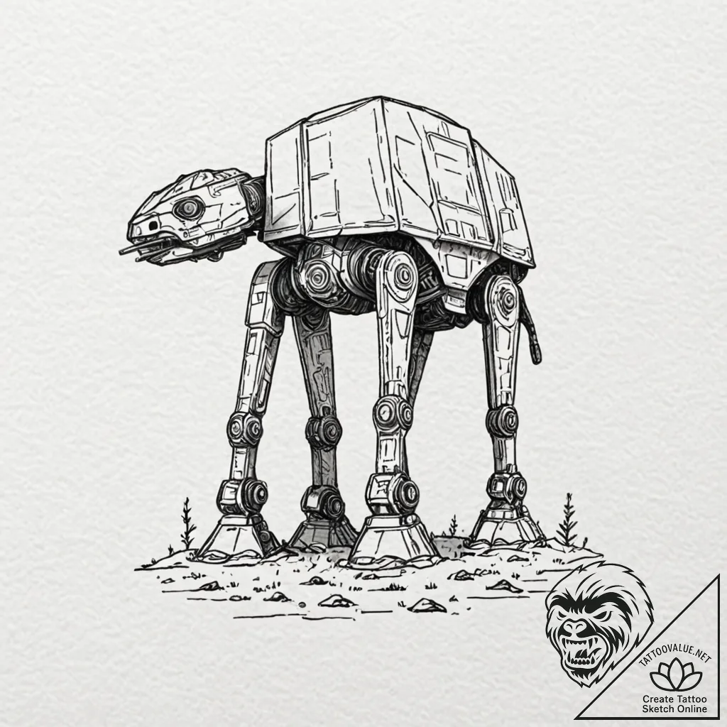 A graphic tattoo of an at-at walker, minimali... - tattoo sketch (№1751084725_0, 28.06.2025 04:25) — tattoovalue.net