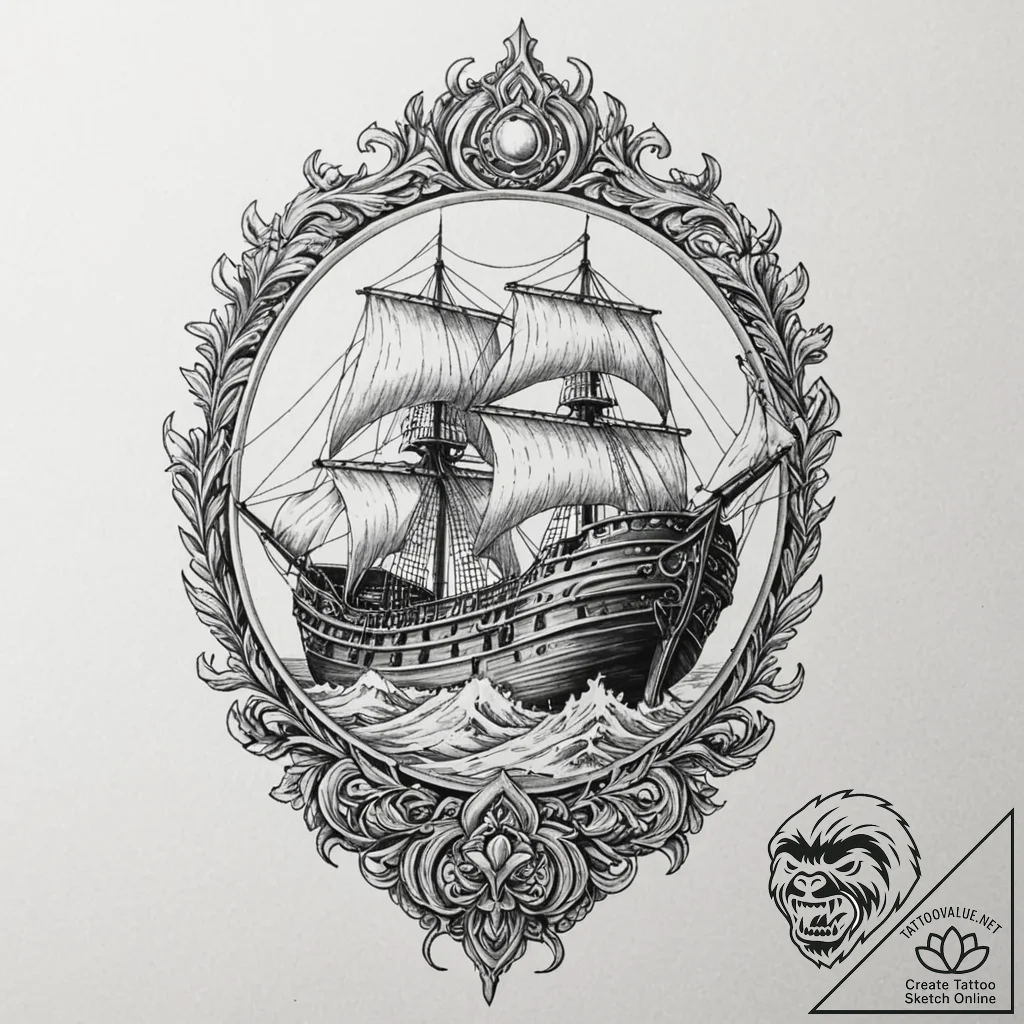 The ship naglfar from norse mythology, ink il... - tattoo sketch (№1751085442_0, 28.06.2025 04:37) — tattoovalue.net