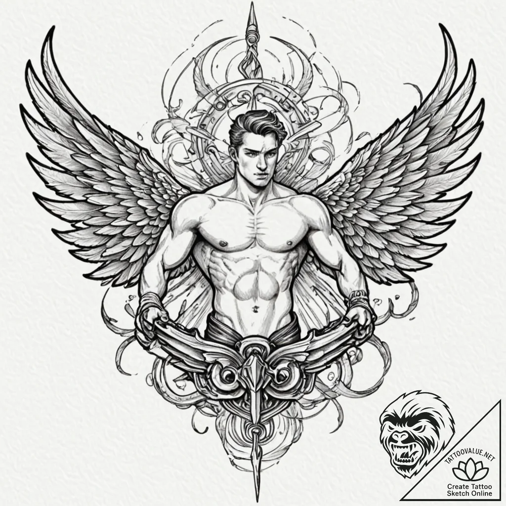 Icarus with mechanical wings, tattoo flash sh... - tattoo sketch (№1751085626_0, 28.06.2025 04:40) — tattoovalue.net