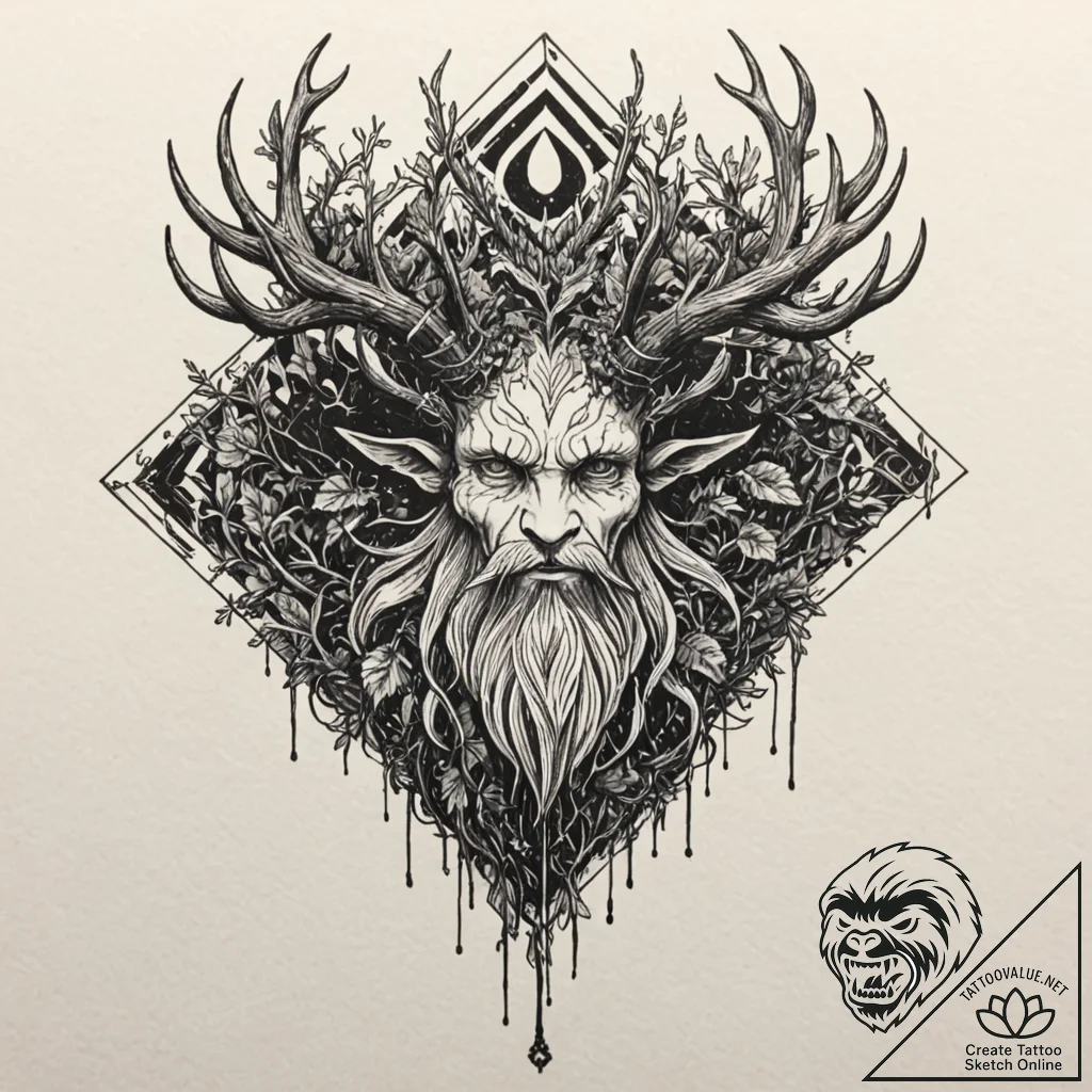Leshy (forest spirit), tattoo sketch design,... - tattoo sketch (№1751086294_0, 28.06.2025 04:51) — tattoovalue.net