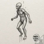 A minimalist tattoo of the “it follows” creat… – tattoo sketch (№1751086479_0, 28.06.2025 04:54) — tattoovalue.net