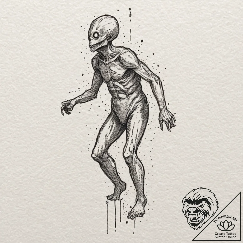 A minimalist tattoo of the "it follows" creat... - tattoo sketch (№1751086479_0, 28.06.2025 04:54) — tattoovalue.net