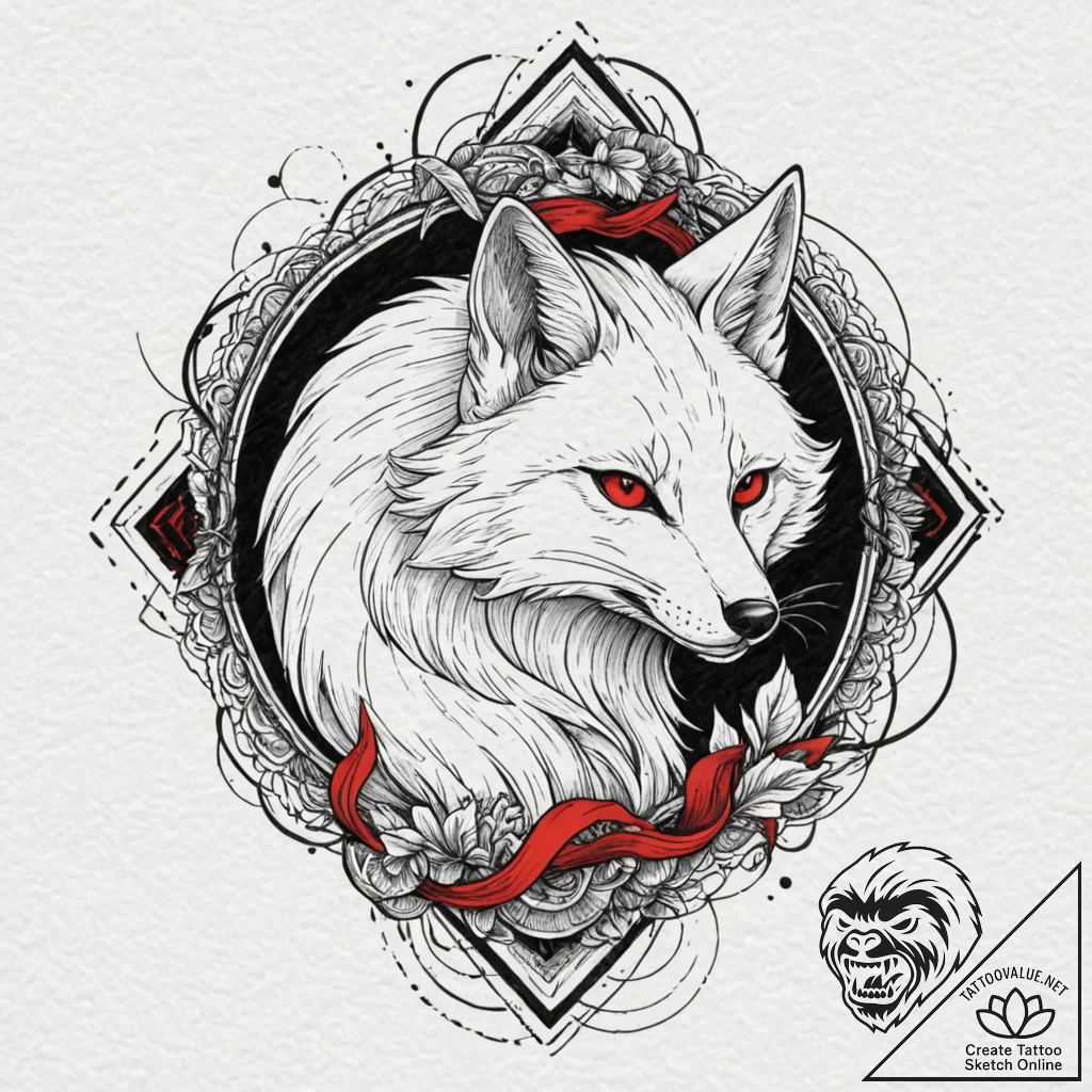 Kitsune, ink illustration for tattoo, on text... - tattoo sketch (№1751087032_0, 28.06.2025 05:03) — tattoovalue.net