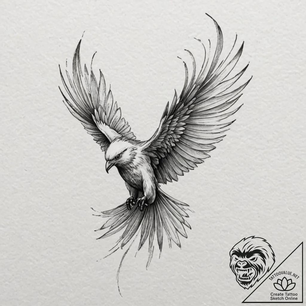 Firebird, ink illustration for tattoo, realis... - tattoo sketch (№1751087216_0, 28.06.2025 05:06) — tattoovalue.net