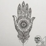Hand of fatima, tattoo line art, studio light… – tattoo sketch (№1751088111_0, 28.06.2025 05:21) — tattoovalue.net