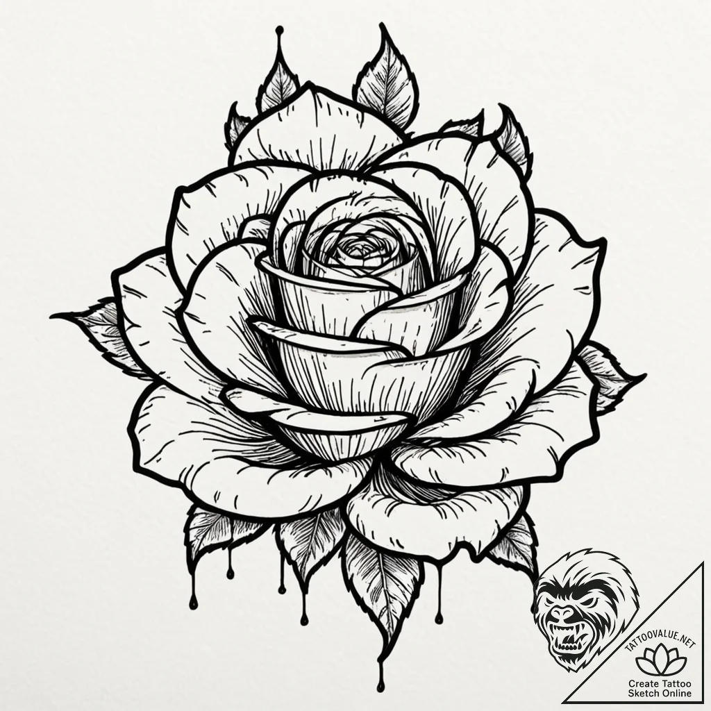 Black rose, tattoo sketch design, professiona... - tattoo sketch (№1751088655_0, 28.06.2025 05:30) — tattoovalue.net