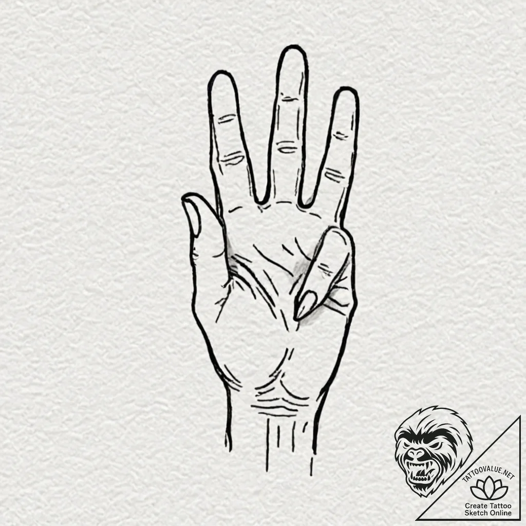 A minimalist tattoo of the vulcan salute, "li... - tattoo sketch (№1751088771_0, 28.06.2025 05:32) — tattoovalue.net