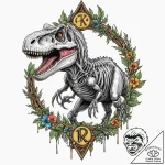 A minimalist linework tattoo of the t-rex ske… – tattoo sketch (№1751089501_0, 28.06.2025 05:45) — tattoovalue.net