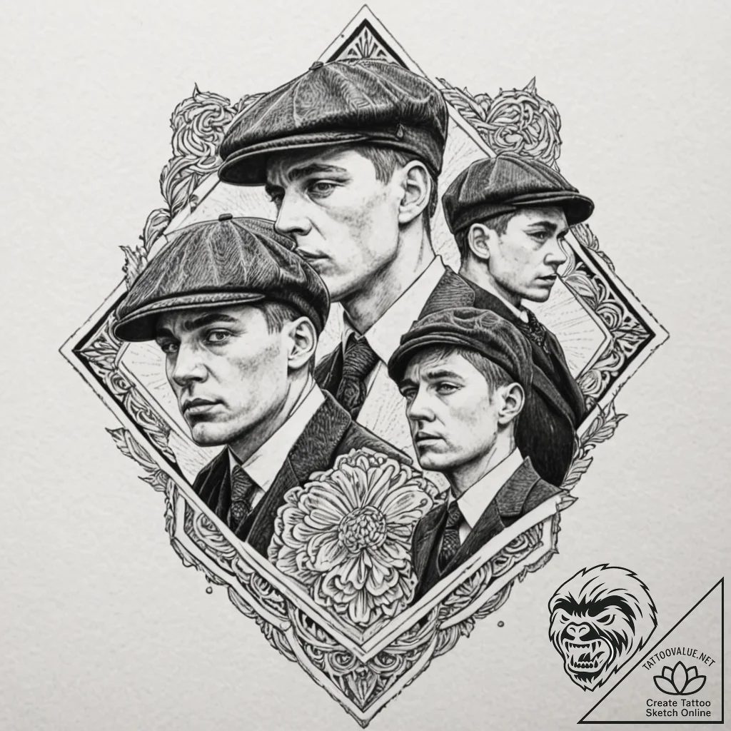 A sketch of the main characters from peaky bl... - tattoo sketch (№1751089805_0, 28.06.2025 05:50) — tattoovalue.net