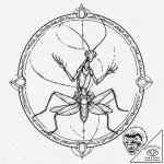 A praying mantis in a martial arts pose, tatt… – tattoo sketch (№1751090228_0, 28.06.2025 05:57) — tattoovalue.net