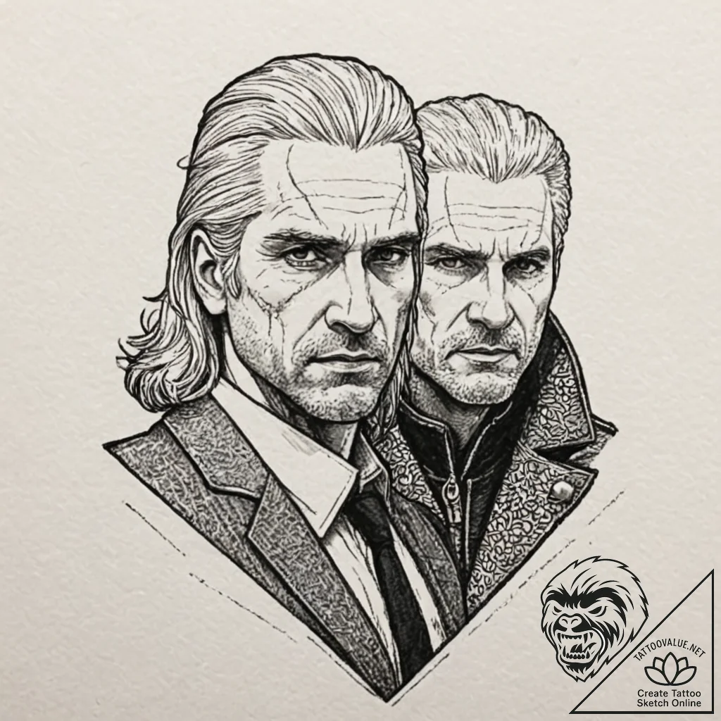 A neo-traditional tattoo of geralt and jaskie... - tattoo sketch (№1751092227_0, 28.06.2025 06:30) — tattoovalue.net